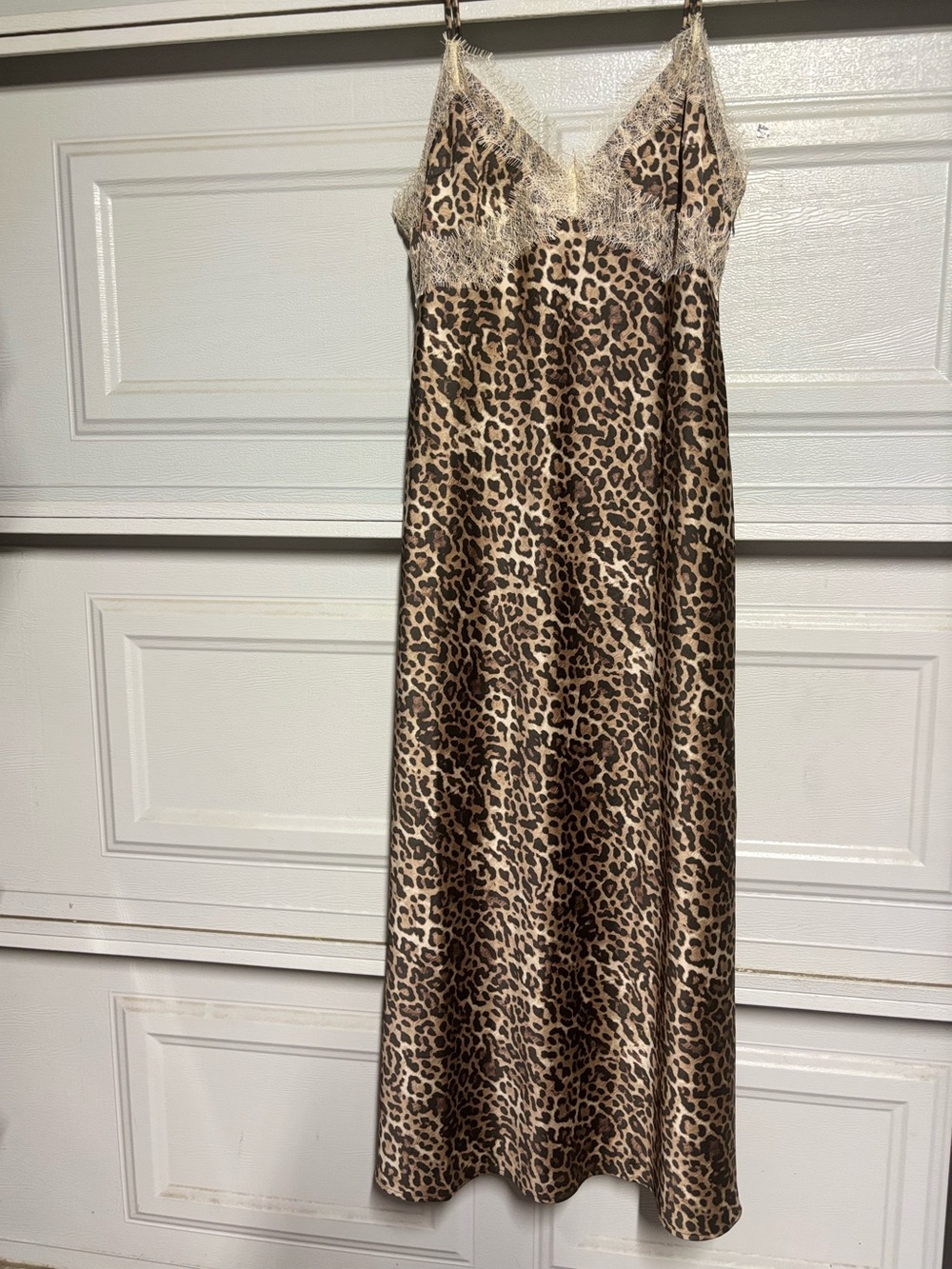 LOFT Leopard-Print Satin Maxi Slip Dress in Brown & Cream